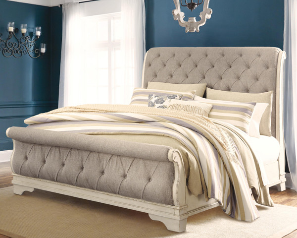 Ashley Realyn Chipped White King Sleigh Bed