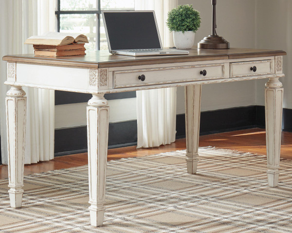 Ashley Realyn White Brown Home Office Lift Top Desk