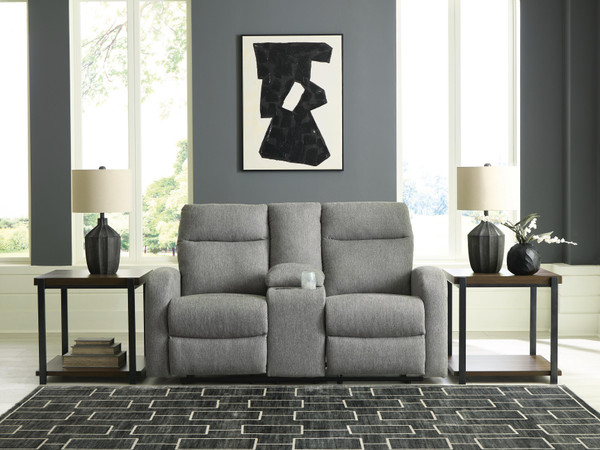 Ashley Moreau Place Sterling Reclining Loveseat with Console