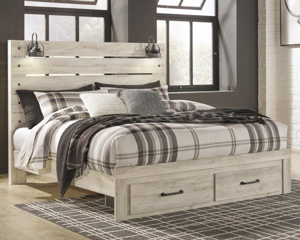 Ashley Cambeck Whitewash King Panel Bed with 2 Storage Drawers B192/56S/58/97