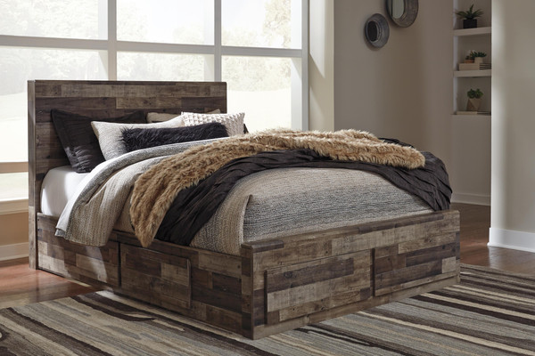 Benchcraft Derekson Multi Gray Queen Panel Bed with 6 Storage Drawers