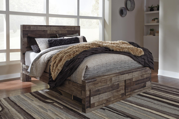 Benchcraft Derekson Multi Gray Queen Panel Bed with 2 Storage Drawers