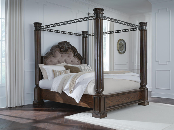 Ashley Maylee Dark Brown King Canopy Bed