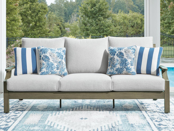 Ashley Rainier Ranch Brown Beige Outdoor Sofa with Cushion