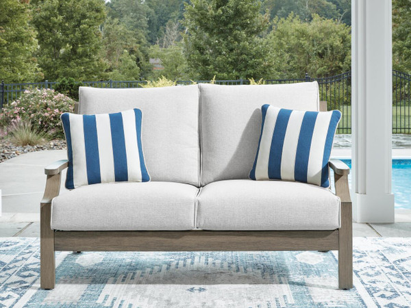 Ashley Rainier Ranch Brown Beige Outdoor Loveseat with Cushion