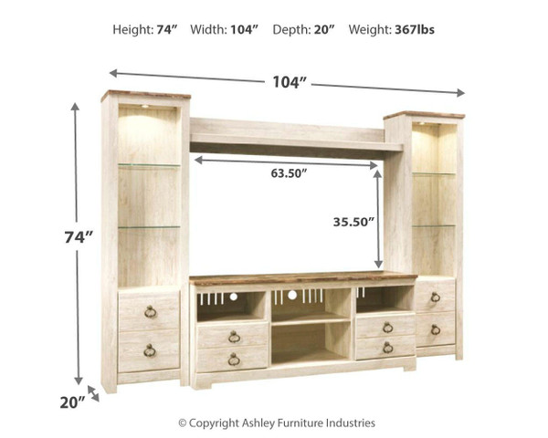 Ashley Willowton Whitewash 4-Piece Entertainment Center W267/24(2)/27/68