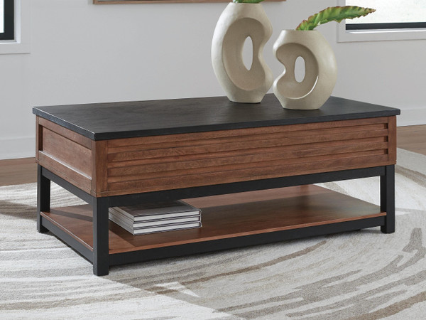 Ashley Kallari Warm Brown Black Lift-Top Coffee Table