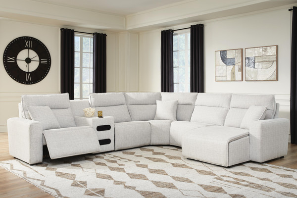 Ashley Modmax II Stone 6-Piece Reclining Sectional with Chaise and Audio Console