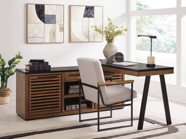 Ashley Kallari Warm Brown Black Credenza with Desk Return