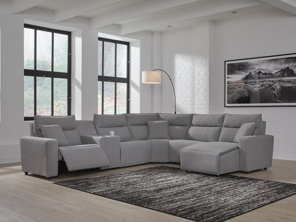 Ashley Modmax II Salt and Pepper 6-Piece Power Reclining Sectional with Chaise and Console 65906/31/46/57/58/77/97