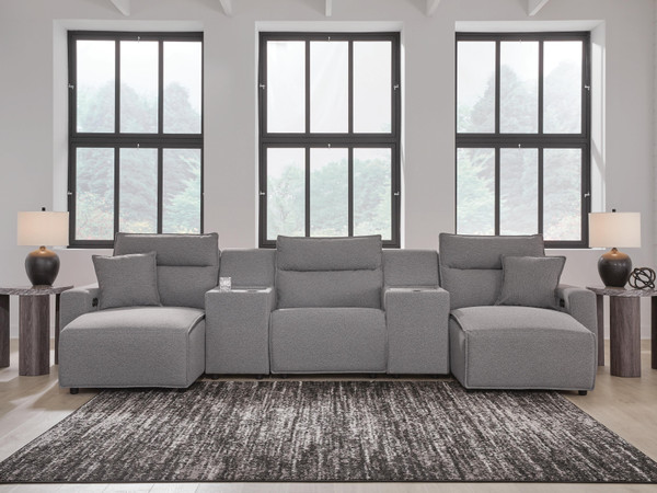 Ashley Modmax II Salt and Pepper 5-Piece Power Reclining Sectional with Chaise and Consoles