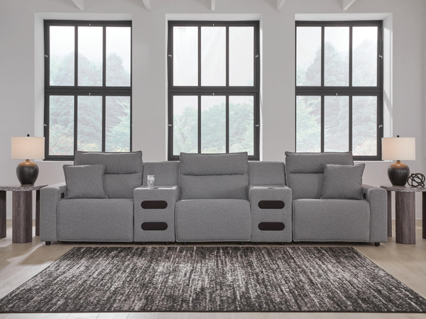Ashley Modmax II Salt and Pepper 5-Piece Power Reclining Sectional with Audio Consoles