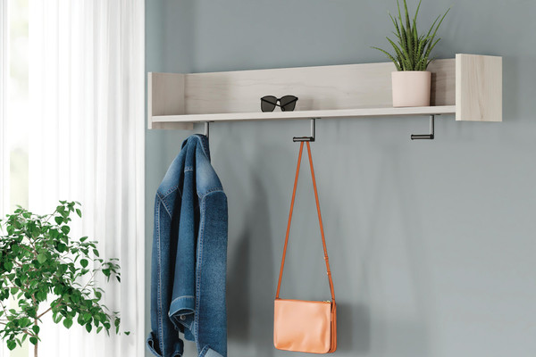 Ashley Socalle Light Natural Wall Mounted Coat Rack with Shelf