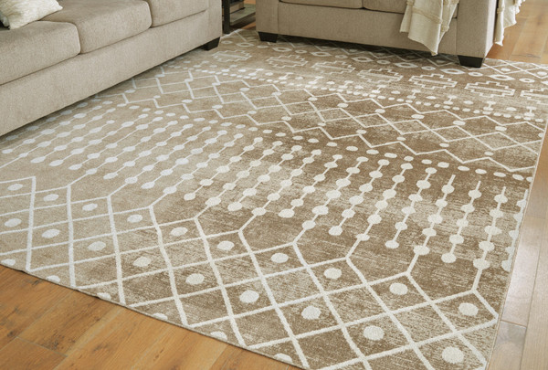 Ashley Bunchly Tan Brown Cream 7'10" x 10'3" Washable Rug