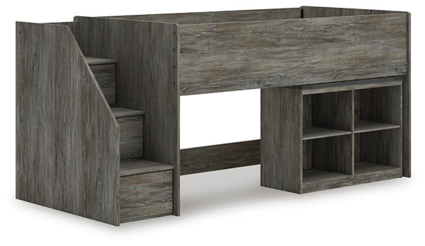 Ashley Frandern Gray Twin Loft Bed with Bookcase Storage
