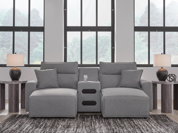 Ashley Modmax II Salt and Pepper 3-Piece Power Reclining Sectional with Chaise and Audio Console