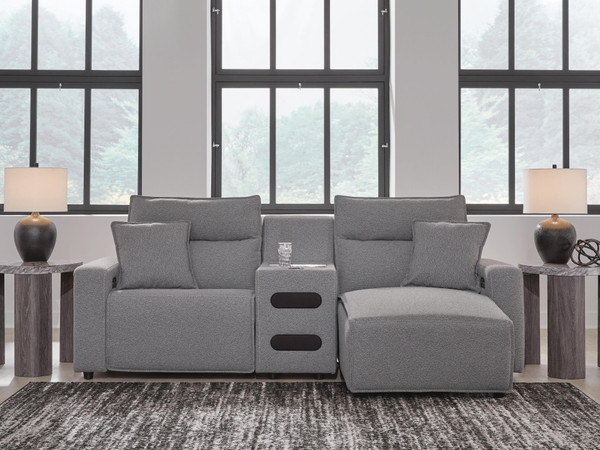 Ashley Modmax II Salt and Pepper 3-Piece Power Reclining Sectional with Chaise and Audio Console 65906/58/60/97