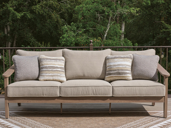 Ashley Francis Beach Natural Gray Outdoor Sofa with Cushion