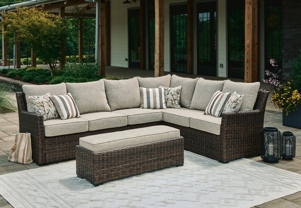 Ashley Brook Ranch Brown Outdoor Sofa Sectional/Bench with Cushion (Set of 3)