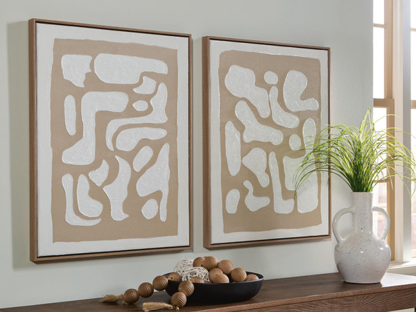 Ashley Waldett Beige White Wall Art (Set of 2)