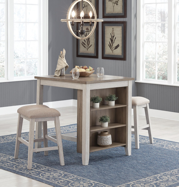 Ashley Skempton White Light Brown Counter Height Dining Table and Bar Stools (Set of 3)