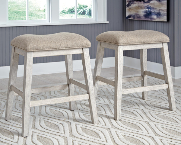 Ashley Skempton White Light Brown Counter Height Bar Stool (Set of 2)