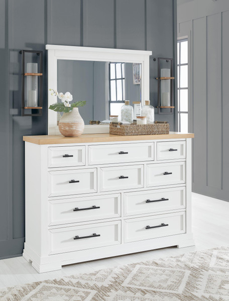 Benchcraft Ashbryn White Natural Dresser and Mirror