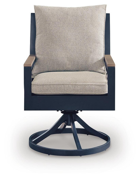 Ashley Mabry Shores Navy Blue Driftwood Outdoor Swivel Chair with Cushion (Set of 2)