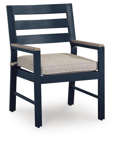 Ashley Mabry Shores Navy Blue Driftwood Outdoor Arm Chair with Cushion (Set of 2)