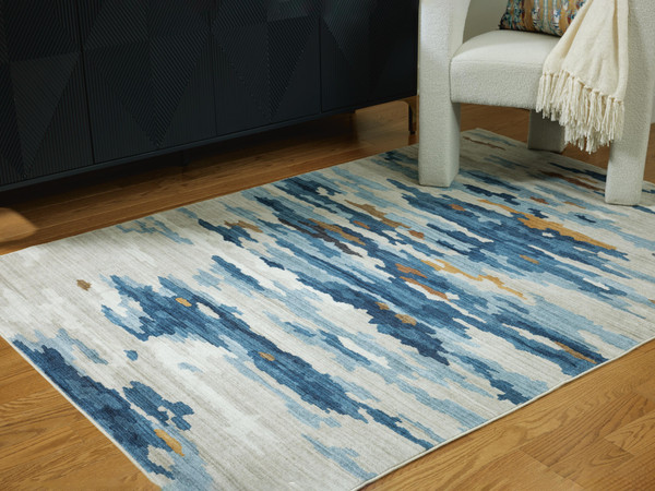Ashley Vinlett Cream Blue Brown 8' x 10' Washable Rug