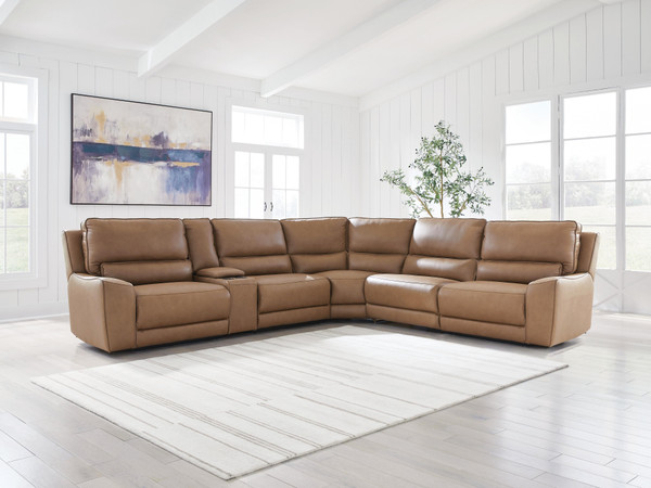 Ashley Silverbrooke Caramel 6-Piece Reclining Sectional with Storage Console