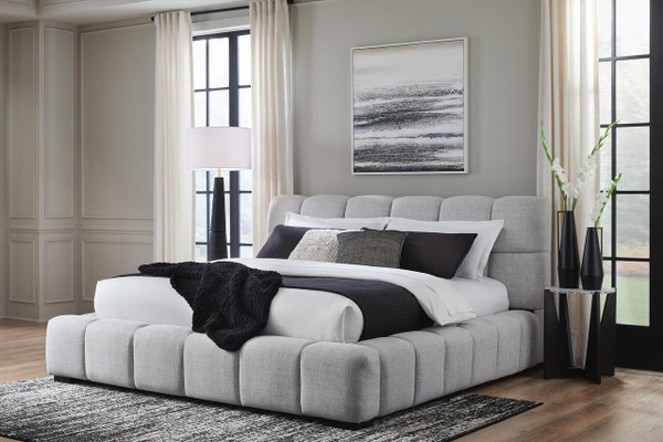 Ashley Jesstean Light Gray King Upholstered Bed