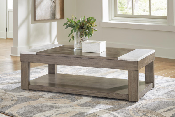 Ashley Loyaska Grayish Brown White Lift-Top Coffee Table
