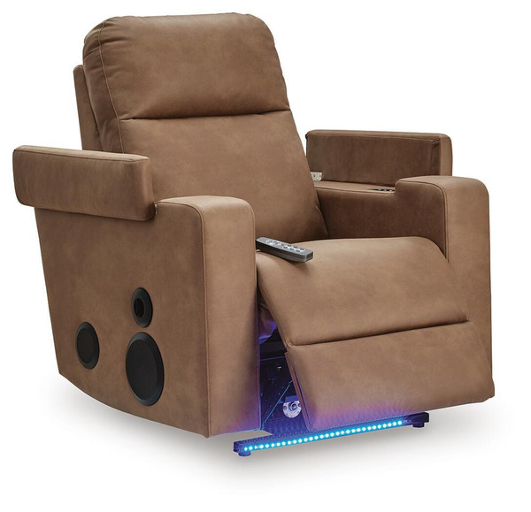 Ashley Flinlock Caramel Power Glider Recliner with Audio System