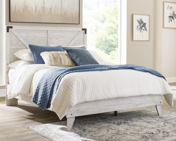 Ashley Shawburn White Dark Charcoal Gray Queen Crossbuck Panel Platform Bed