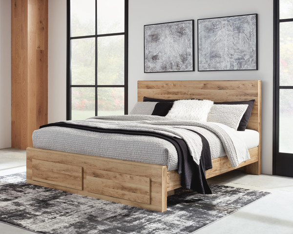 Ashley Hyanna Tan Brown Queen Panel Storage Bed