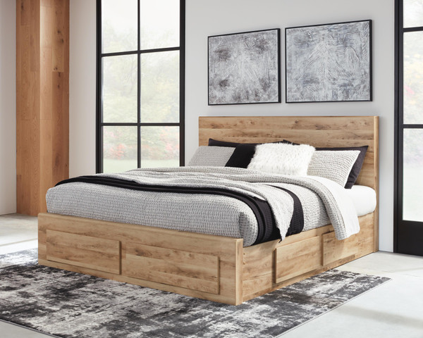 Ashley Hyanna Tan Brown King Panel Storage Bed with 1 Under Bed Storage Drawer