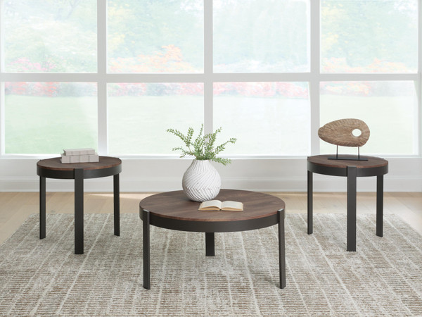 Ashley Horizon Hills Brown Black Table (Set of 3)