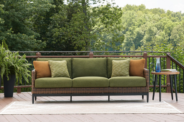 Ashley Horizon Hall Brown Green Outdoor Sofa with Cushion