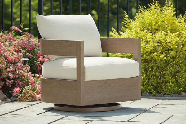 Ashley Serene Bay Dark Brown White Outdoor Swivel Glider Chair with Cushion
