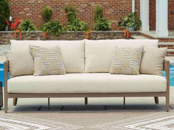 Ashley Serene Bay Dark Brown White Outdoor Sofa with Cushion