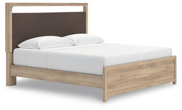 Ashley Hollymount Tan King Upholstered Platform Bed