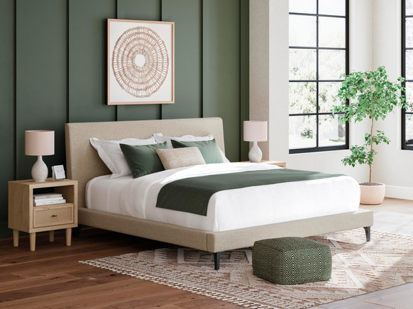Ashley Cielden Soft Gray King Upholstered Bed with Roll Slats