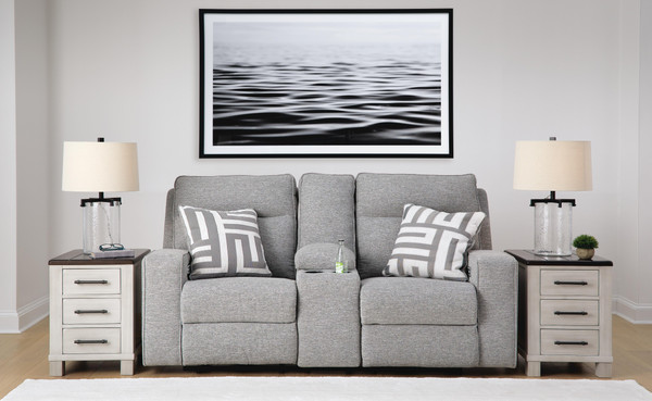 Ashley Biscoe Pewter Power Reclining Loveseat with Console