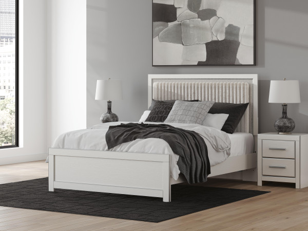 Ashley Birmonton White Queen Upholstered Panel Platform Bed