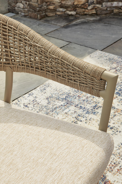 Ashley Ocean Park Beige Outdoor Arm Chair with Cushion (Set of 4)
