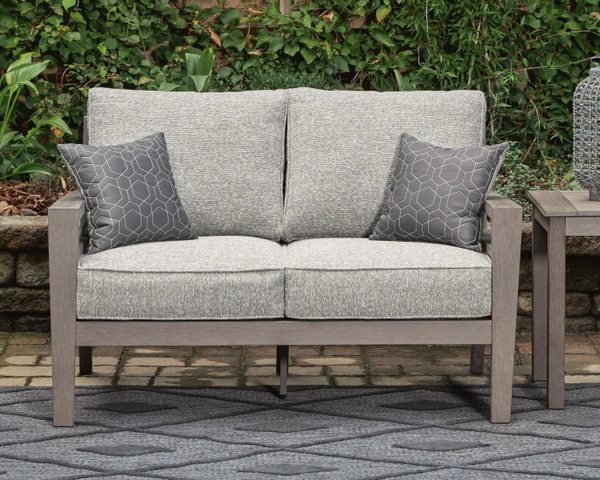 Ashley Hillside Barn Gray Brown Outdoor Loveseat with Cushion