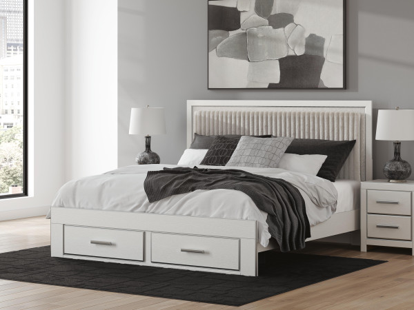 Ashley Birmonton White King Upholstered Panel Platform Storage Bed