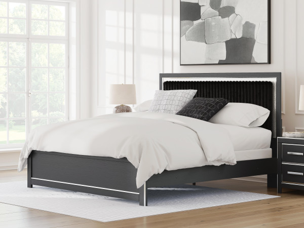 Ashley Birmonton Black King Upholstered Panel Bed