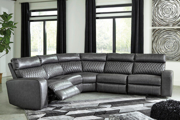 Ashley Samperstone Gray 5-Piece Power Reclining Sectional
